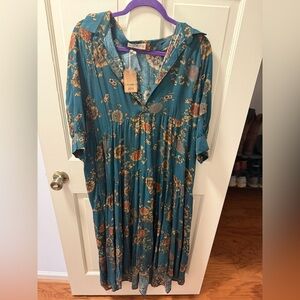 NATURAL LIFE Teal Floral Hooded Maxi Dress